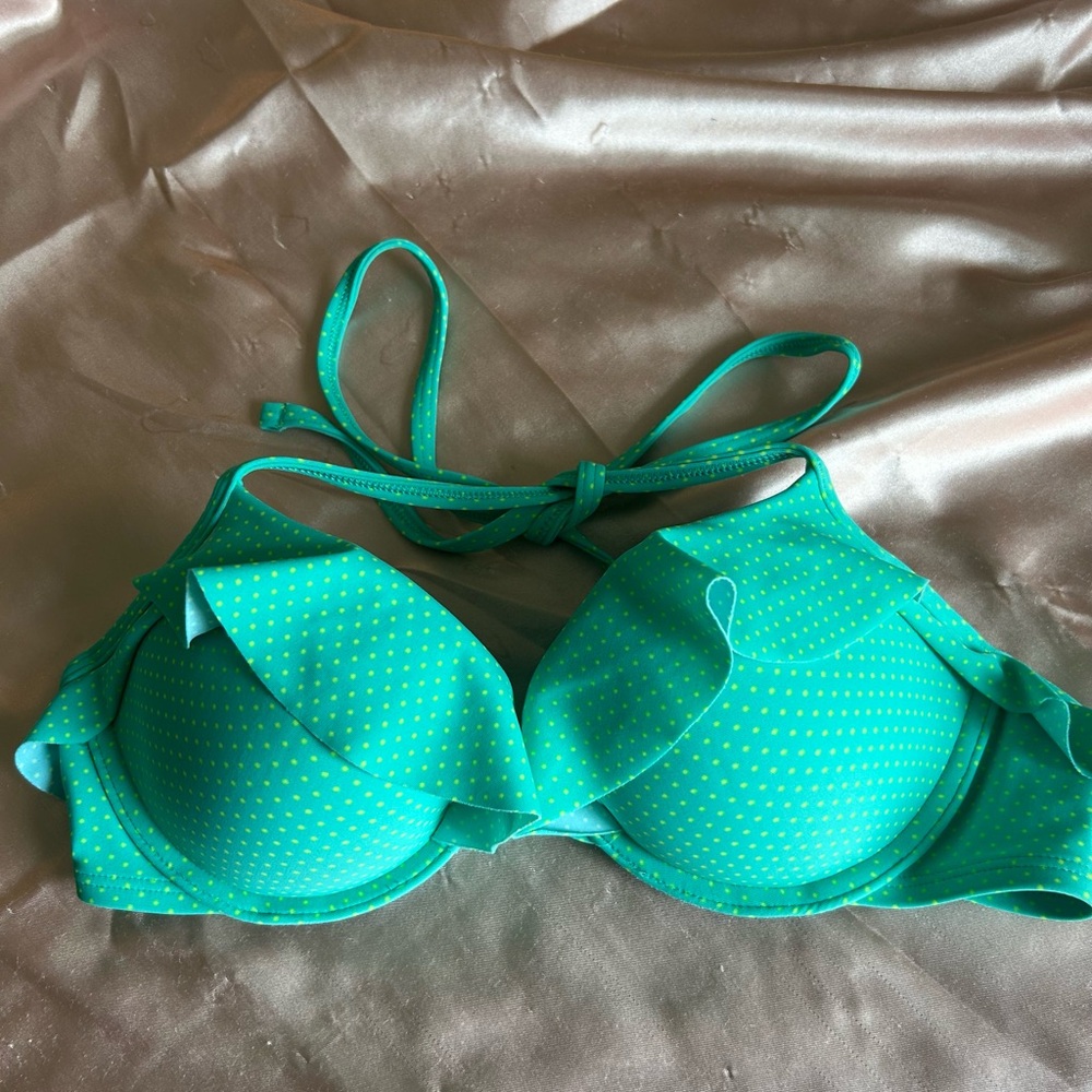 Aerie Teal and Yellow Polka Dot Bikini Top